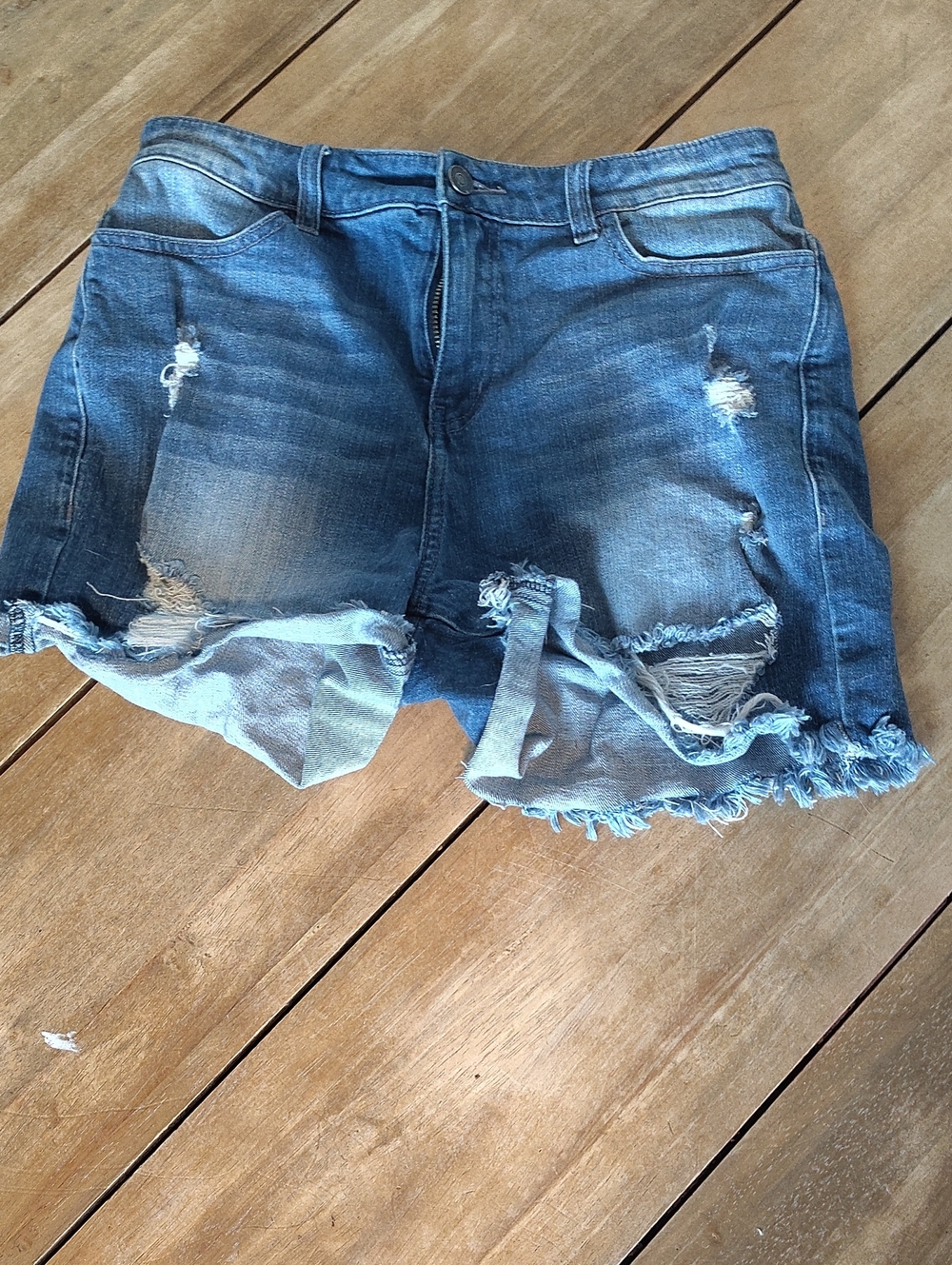 bebe Washed Blue Distressed Denim Cutoff Shorts